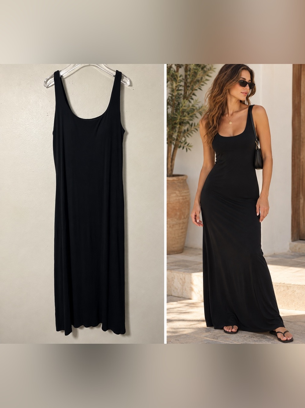 SOMA Weekend 24/7 Rib Square Neck Lounge Dress Black Large Stretchy Summer